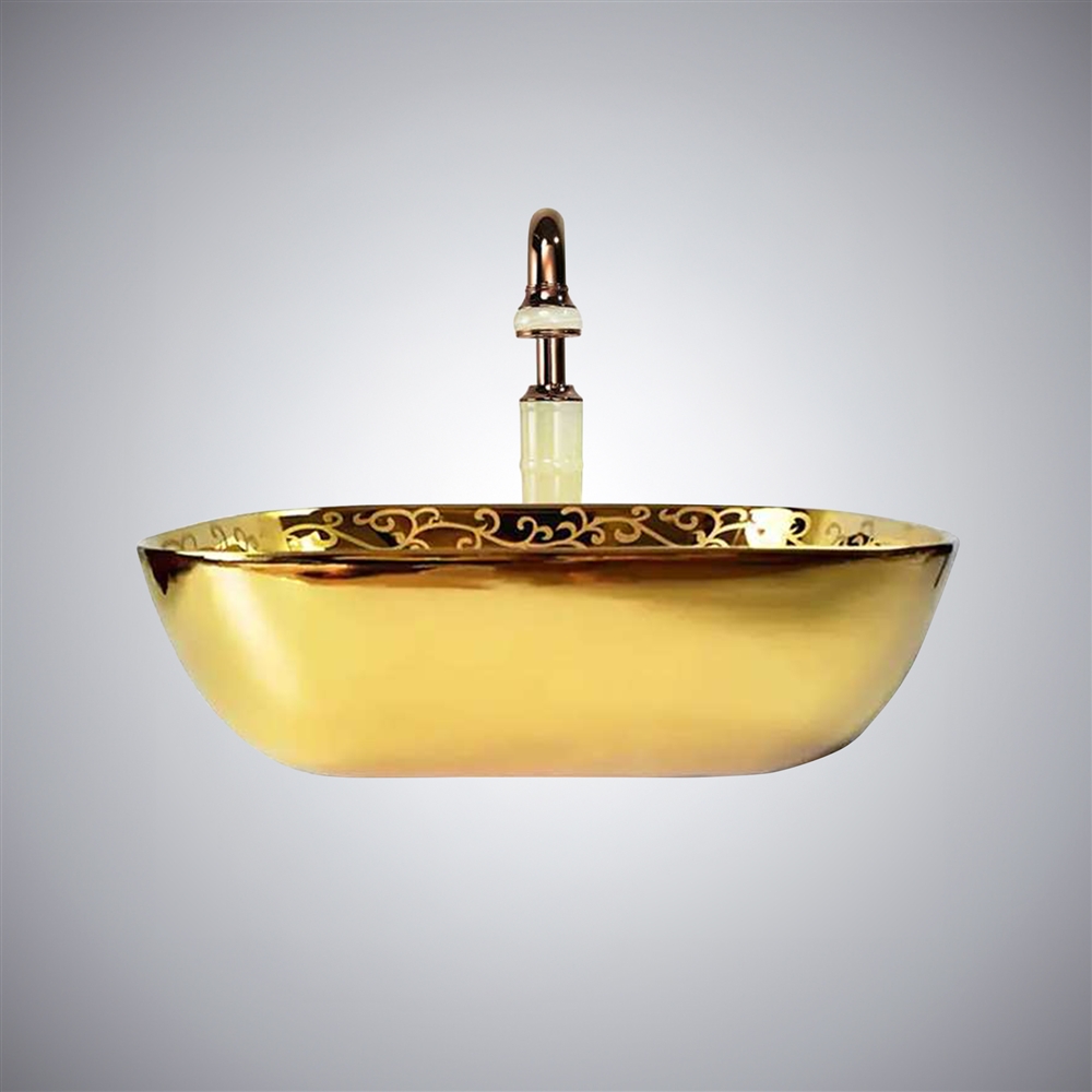 Fontana Vessel Sink and Gold Royal Queen Touchless Motion Sensor Faucet Combo