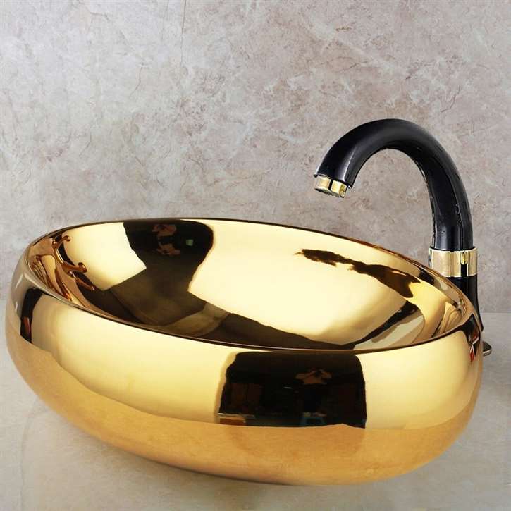 Fontana Vessel Gold Sink and Touchless Motion Sensor Faucet Combo