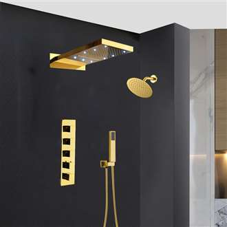 Fontana Brand vs Low’s Brushed Gold with LED Dual Shower Head Rainfall Shower System