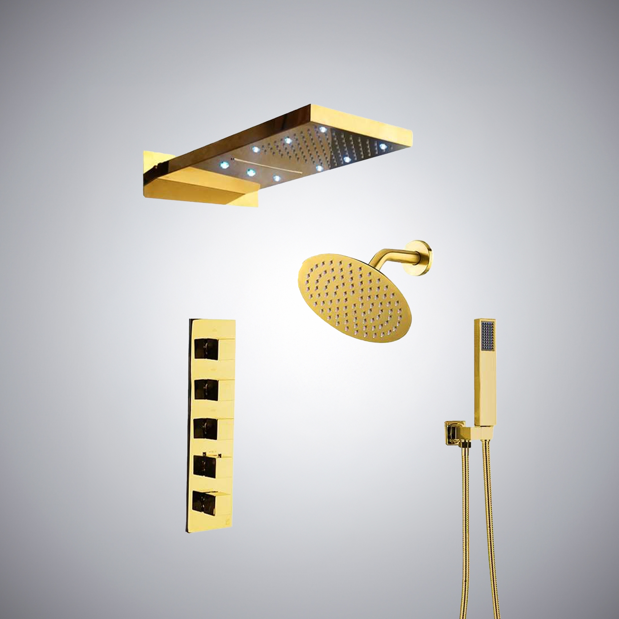Browse Fontana Gold Finish with LED Dual Shower Head Rainfall Shower ...