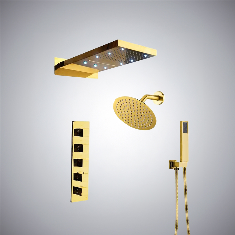 Fontana Gold Finish with LED Dual Shower Head Rainfall Shower System