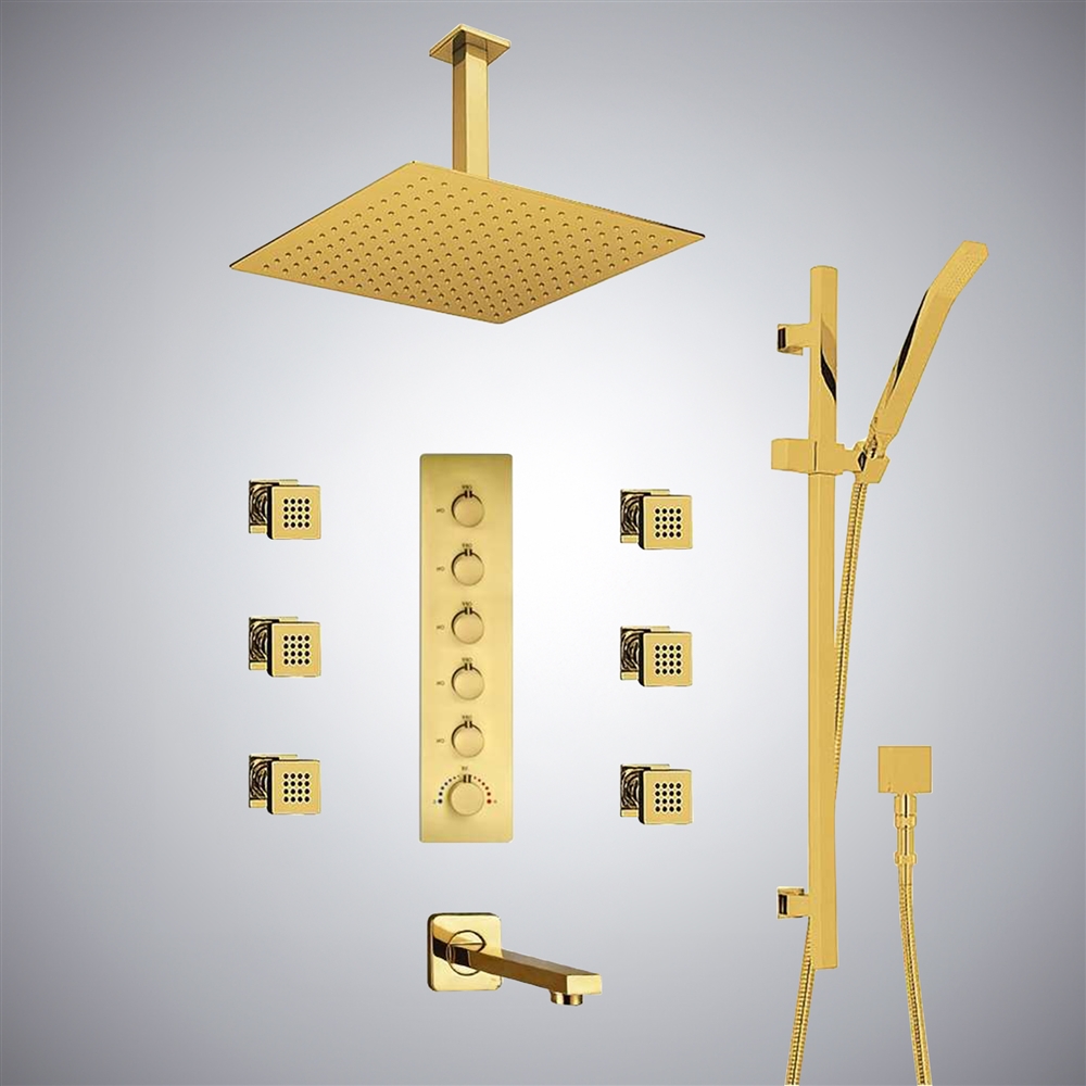 Browse Fontana Gold and Brushed Gold Finish Dual Shower Head Rainfall ...