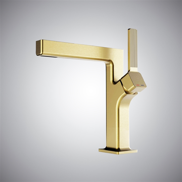 Fontana Cold Hot Mixer Deck Mounted Bathroom Basin Faucet in Brushed Gold