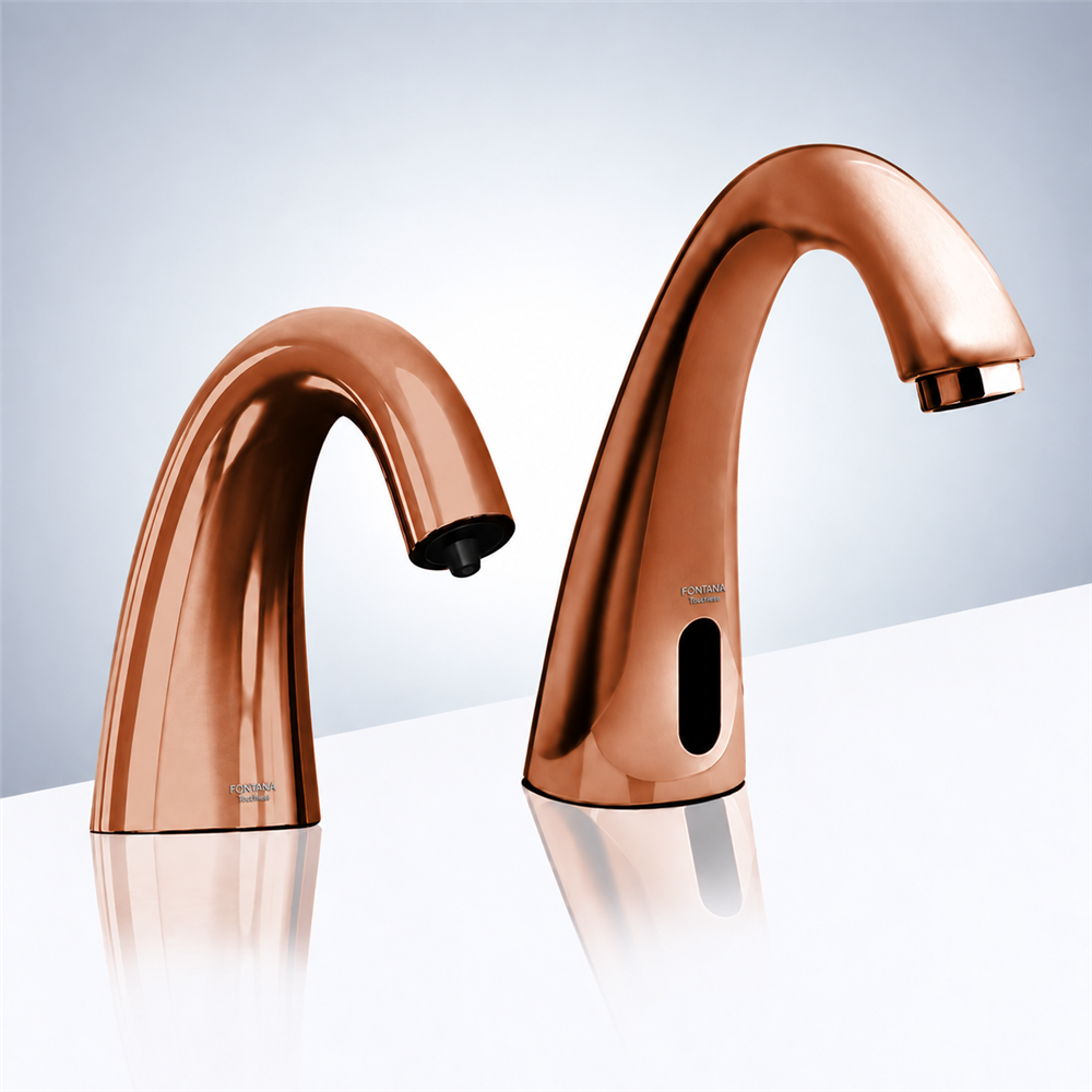 Fontana Rose Gold Commercial Automatic Motion Sensor Bathroom Faucet with Matching Soap Dispenser