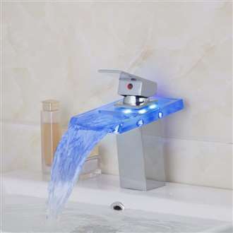 Bend Glass LED Chrome Bathroom Commercial Sink Tap 