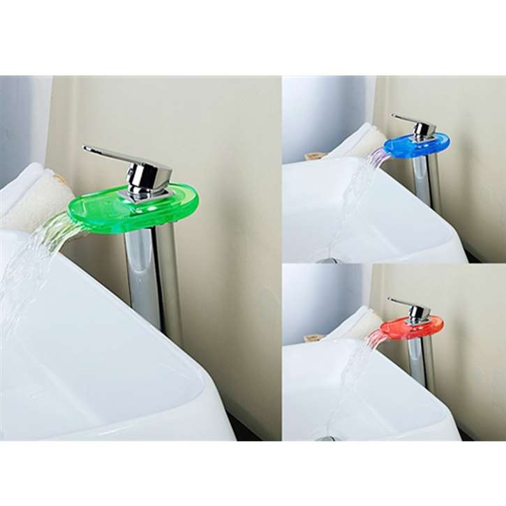 Glass LED Bathroom Sink Faucet Single lever Brass Chrome Finish
