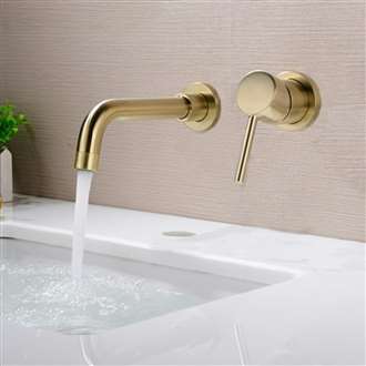 Geneva Matte Brass Wall Mounted Single Handle Gold Bathroom Mixer Commercial Sink Faucet 