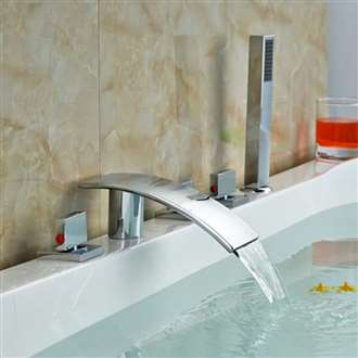 Abruzzo Chrome Finished Waterfall Spout Bathtub Mixer Faucet Deck Mount Roman Tub Filler