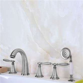 BIM File Chrome Finish Bathroom Tub Faucet Mixer Tap With Handheld Shower