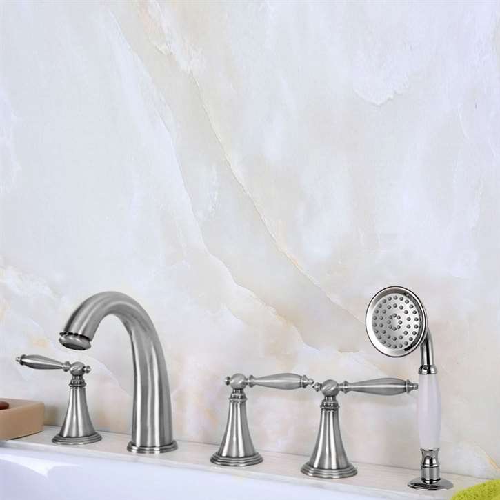 Afragola Chrome Finish Bathroom Tub Faucet Mixer Tap With Handheld Shower