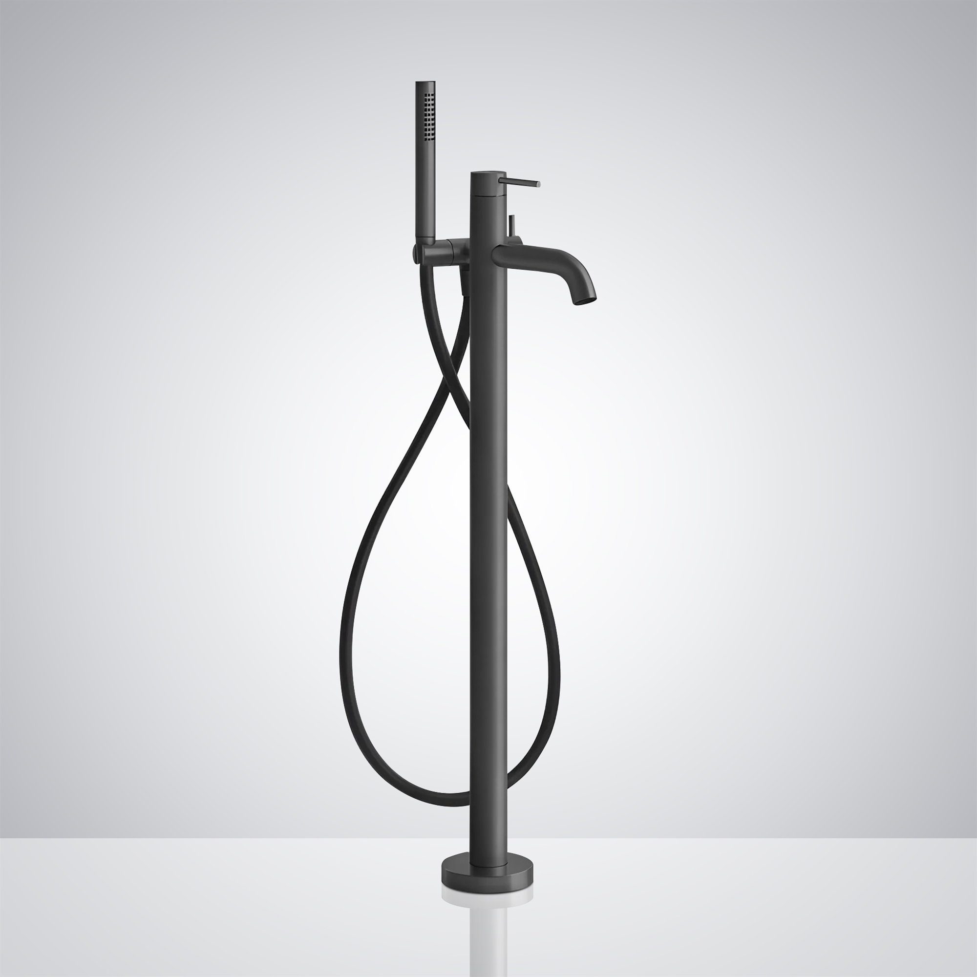 Fontana Sarehole Matte Black Finish Freestanding External Bath Mixer With Hand Shower