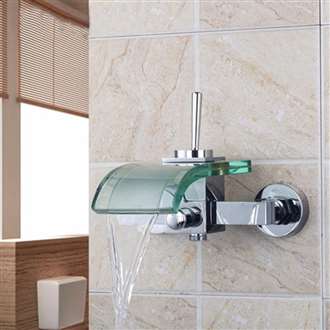 Agueda Wall Mounted Waterfall Glass Spout Shower Faucets With Handheld Shower Tap Mixer