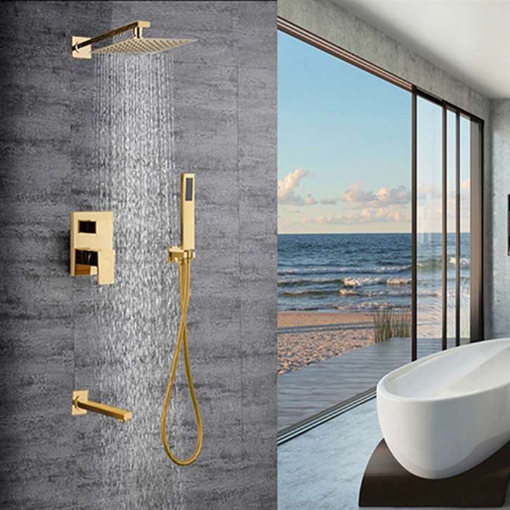 Alajuela Concealed Gold Plate Square Rain Shower Head (FS-03781)