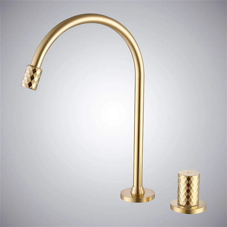 Fontana Sunbeam Grace In Brushed Gold Finish Countertop Installation Brass Basin Bathroom Faucet With Hot And Cold Control