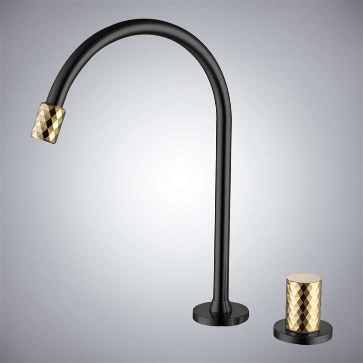 Fontana Sunbeam Grace In Brushed Gold & Black Finish Countertop Installation Brass Basin Bathroom Faucet With Hot And Cold Control