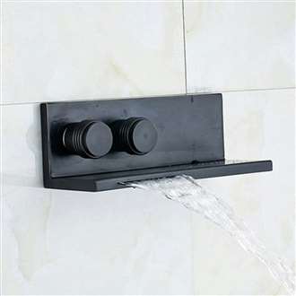 Amasra Black Brass Dual Handles Dual Control Wall Mounted Bathroom Bathtub Faucet