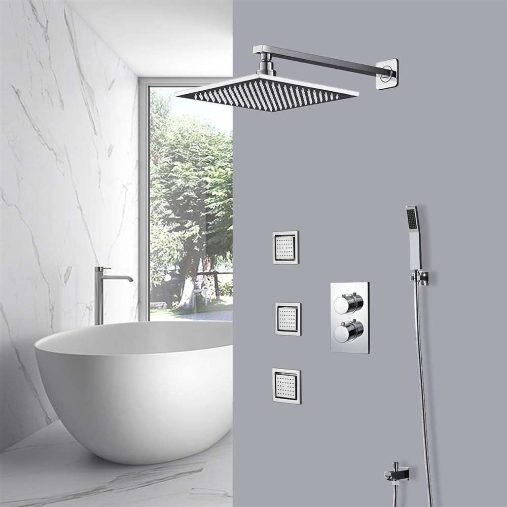 Annaba Air Booster Chrome Spout Wall Mounted Thermostat Shower Kit (FS-04871)