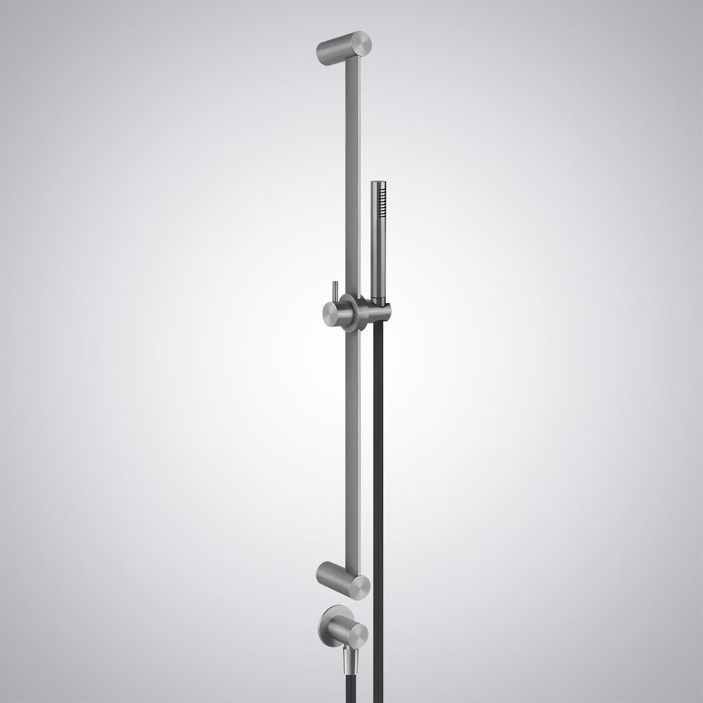 Fontana Deritend Brushed Nickel Finish Sliding Rail With Antilimestone Hand Shower 1.50" M Flexible Hose And Water Outlet