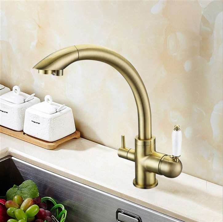 Juno 3 Way Deck Mount Antique Gold Sink Faucet