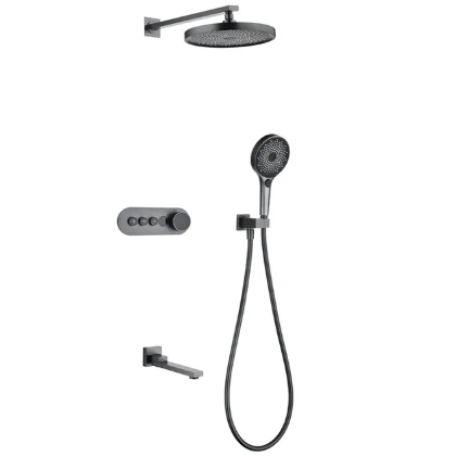 Fontana Horizon Obscur Gun Metal Gray Finish 3-Way Thermostatic Intelligent Digital Display With Hot And Cold Mixer Bathroom Shower Set