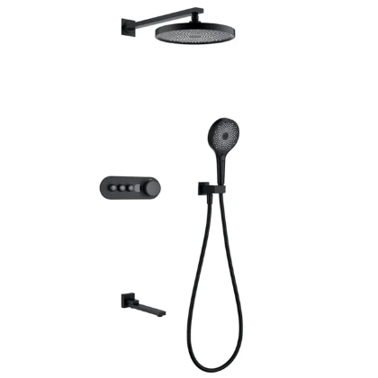 Fontana Horizon Obscur Matte Black Finish 3-Way Thermostatic Intelligent Digital Display With Hot And Cold Mixer Bathroom Shower Set