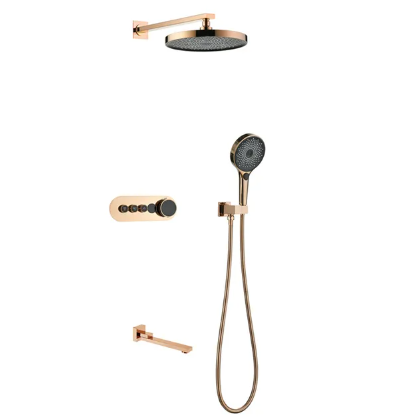 Fontana Horizon Obscur Rose Gold Finish 3-Way Thermostatic Intelligent Digital Display With Hot And Cold Mixer Bathroom Shower Set