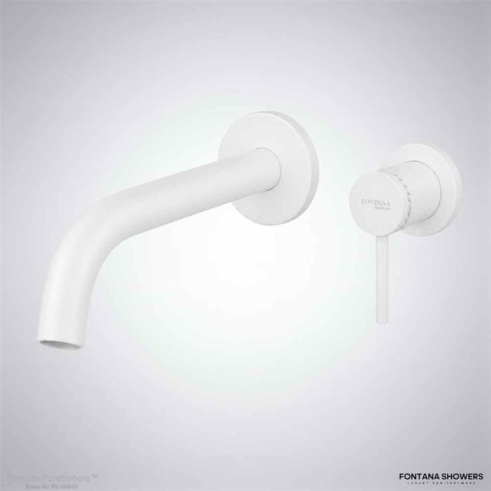 Fontana Wall-Mounted Faucet With A Round Pin Wall Mixer Comes In A Sleek Matte White Finish