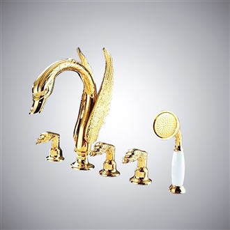 Fontana Swan Neck Gold Finish Waterfall Bathtub Faucet
