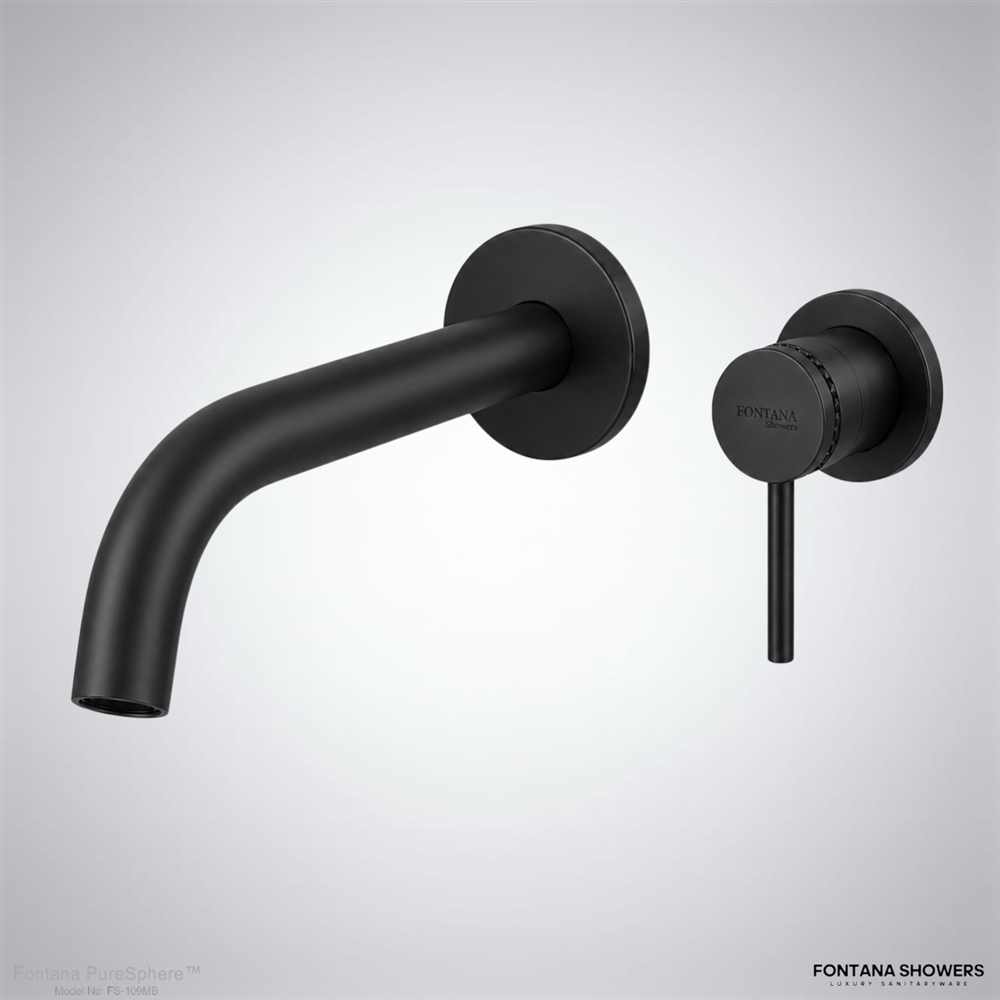 Fontana Wall-Mounted Faucet With A Round Pin Wall Mixer Comes In A Sleek Matte Black Finish