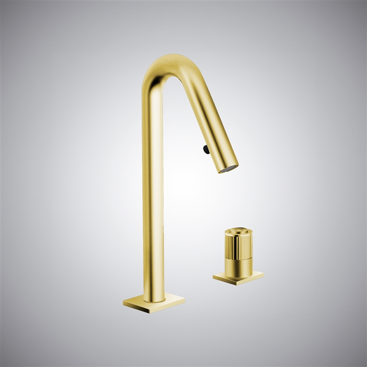 Fontana Wexford In Brushed Gold Deck Mounted Double Hole Hot And Cold Water Mixer Bathroom Faucet