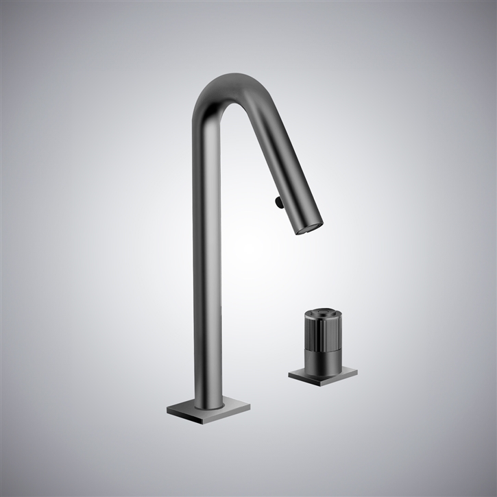 Fontana Wexford In Gun Metal Gray Deck Mounted Double Hole Hot And Cold Water Mixer Bathroom Faucet