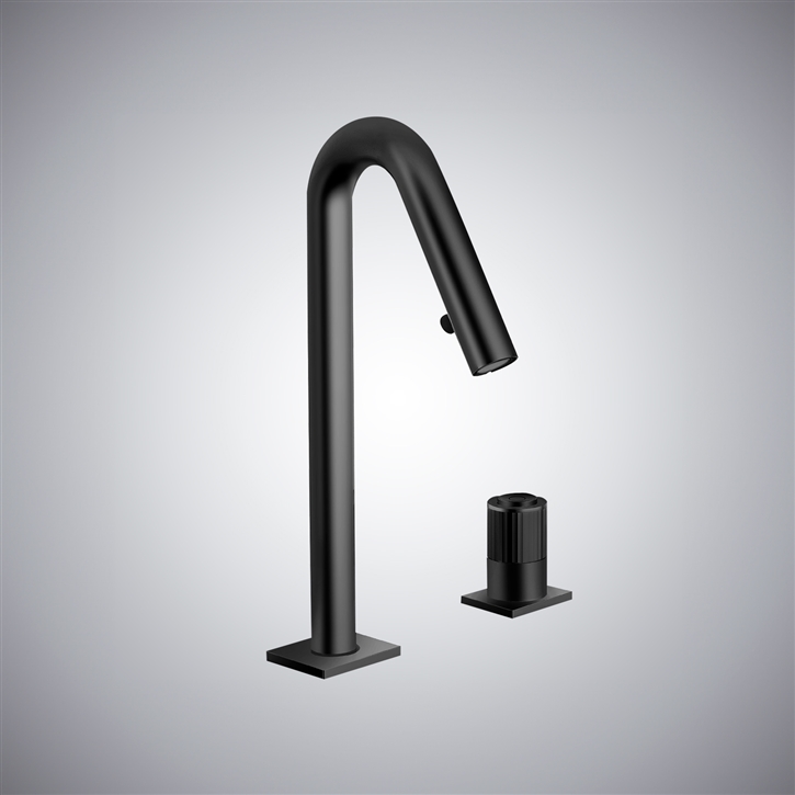 Fontana Wexford In Matte Black Deck Mounted Double Hole Hot And Cold Water Mixer Bathroom Faucet