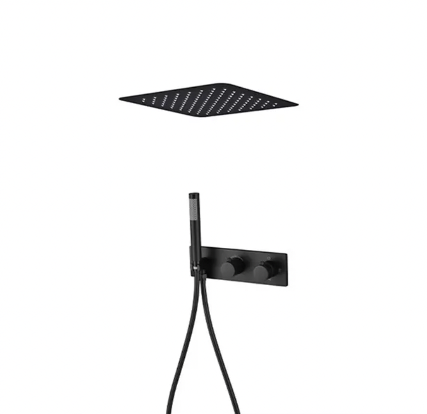 Fontana Boldmere Matte Black Finish Concealed Ceiling Shower Head With Wall Mounted Hot And Cold Waterfall Mixer Type A Shower Set