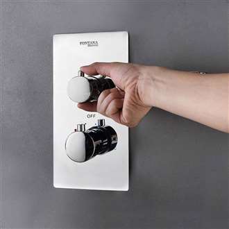 Fontana Thermostatic Shower Faucet Mixing Valve 3 Way Concealed 2 Handles Brass Concealed Valve Wall Mount Chrome Finish