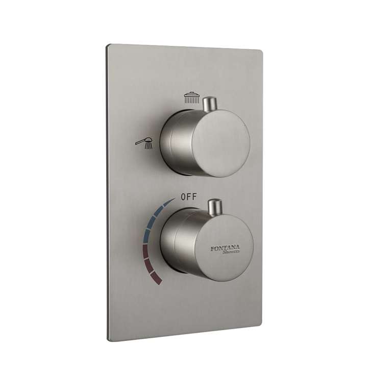 Fontana Brushed Nickel Thermostatic Two Knob Three Way Concealed Shower Mixing Valve