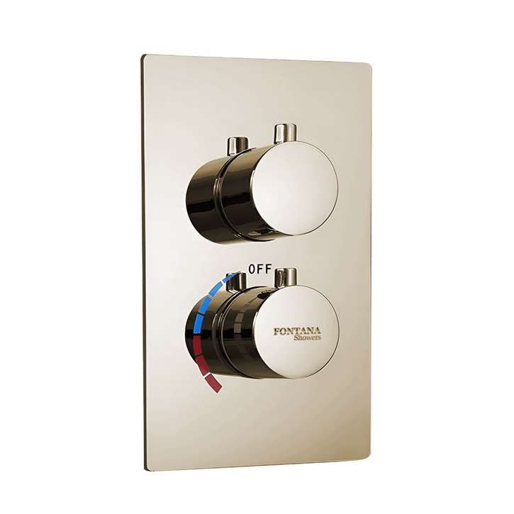 Fontana Champagne Thermostatic Two Knob Three Way Concealed Shower Mixing Valve