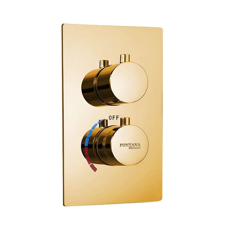 Fontana Gold Thermostatic Two Knob Three Way Concealed Shower Mixing Valve