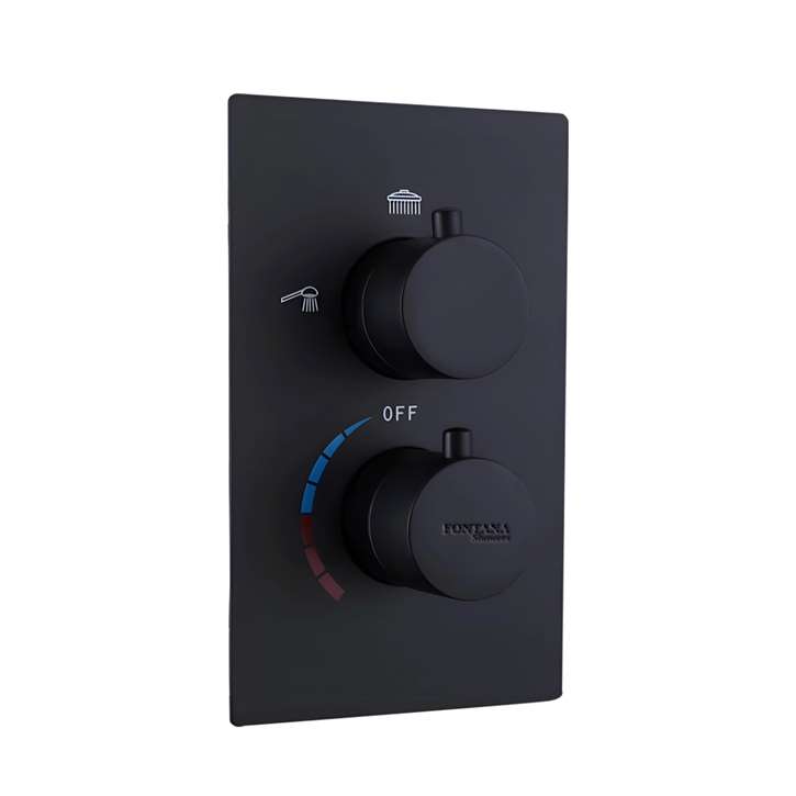 Fontana Matte Black Thermostatic Two Knob Three Way Concealed Shower Mixing Valve