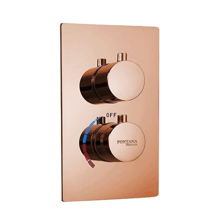 Fontana Rose Gold Thermostatic Two Knob Three Way Concealed Shower Mixing Valve