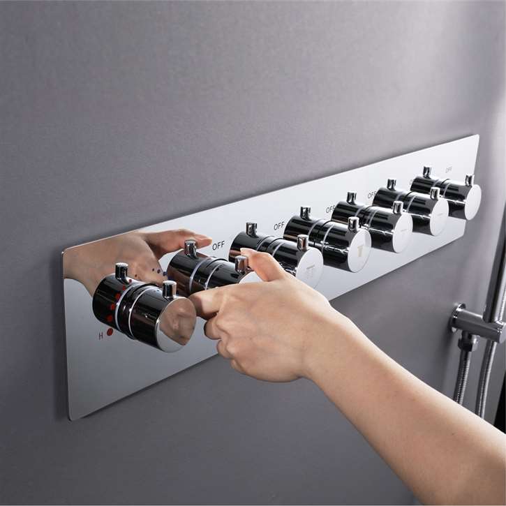 Six-function thermostatic shower valve and concealed outlet planning