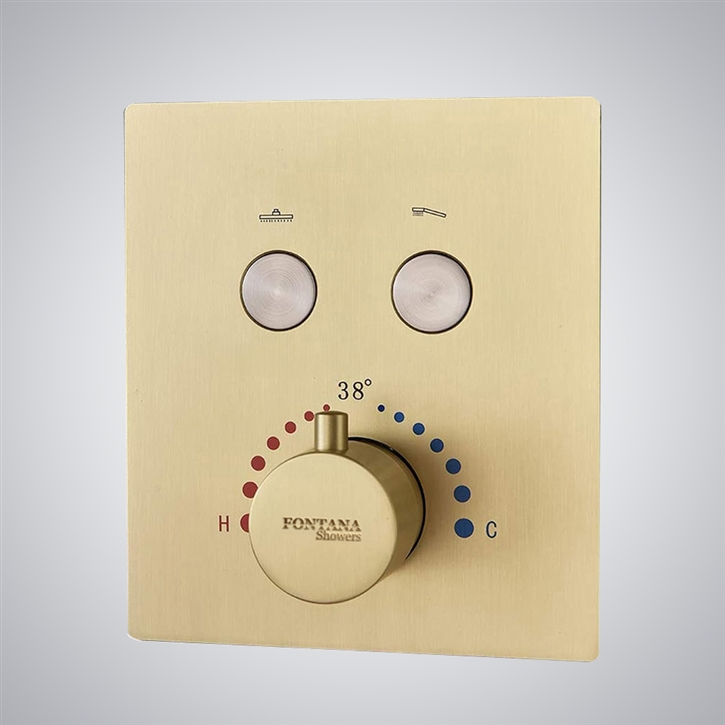 Fontana Showers Brushed Gold Brass Concealed Mixer | Built-in Thermostat Mixer
