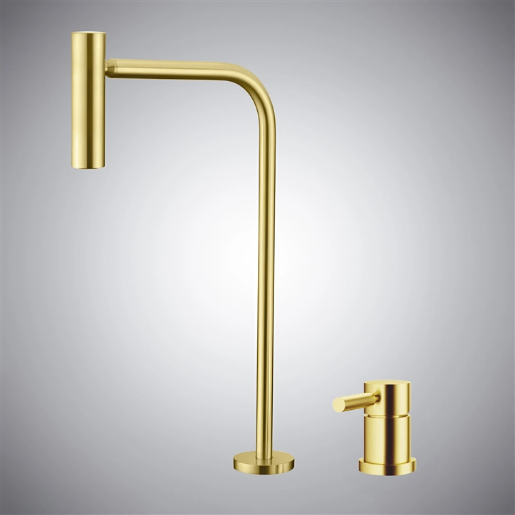 Fontana Arzana Cork Basin Faucet Widespread In Brushed Gold With Hot And Cold Mixer