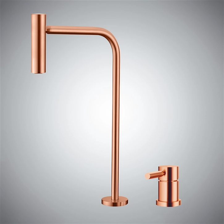 Fontana Arzana Deck Mounted Cork Basin Faucet In Rose Gold With Hot And Cold Mixer
