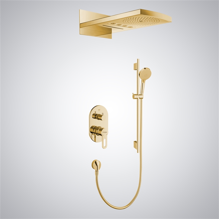 Bravat's Brushed Gold Rainfall Shower Set With Multiple Functions