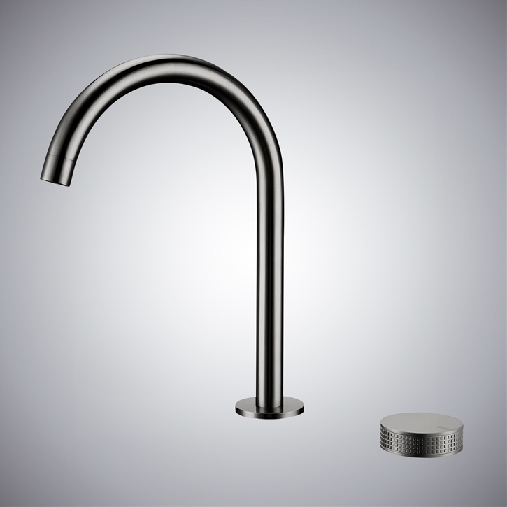Fontana Gun Metal Gray Basin Faucet With Hot And Cold Single Handle Rotating Spout In Deck Mounted