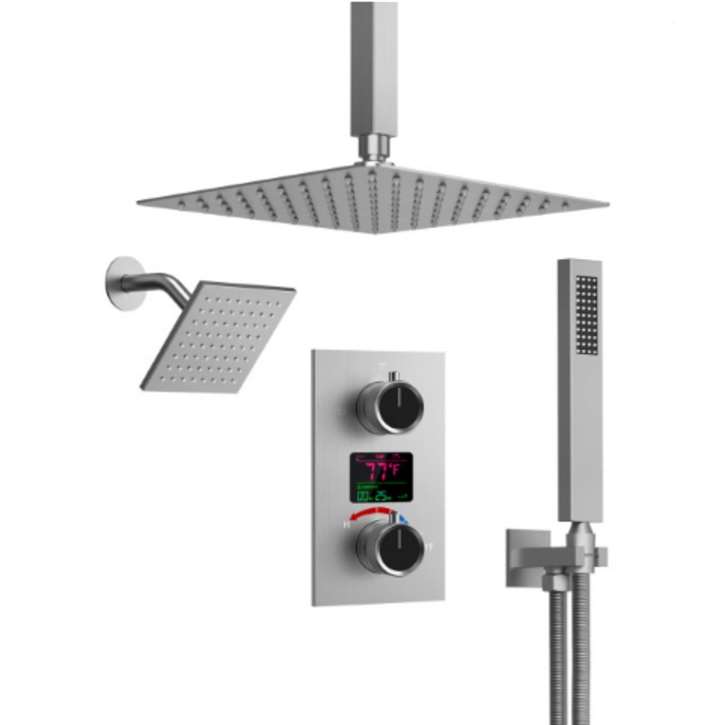 Fontana Hockley Dual Shower Heads In Brushed Nickel 12" Inches With Digital Display Shower System
