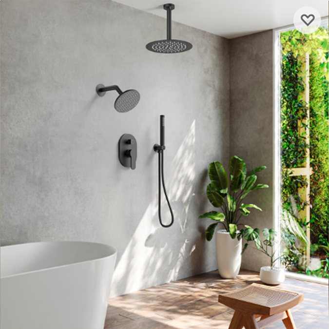 Fontana Witton Dual Rain Shower Heads In Matte Black 10"x6" Inches With Handheld Shower And Rough-In Valve Shower System