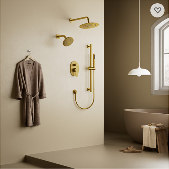 Fontana Lozell In Brushed Gold 10"x6" Inches Dual Shower Head And Slide Bar With Rough-In Valve Shower Set