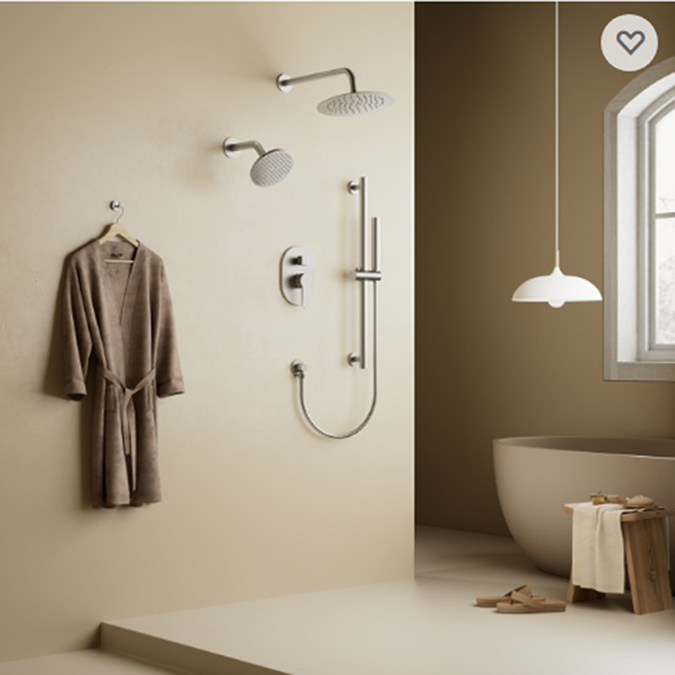 Fontana Lozell In Brushed Nickel 10"x6" Inches Dual Shower Head And Slide Bar With Rough-In Valve Shower Set