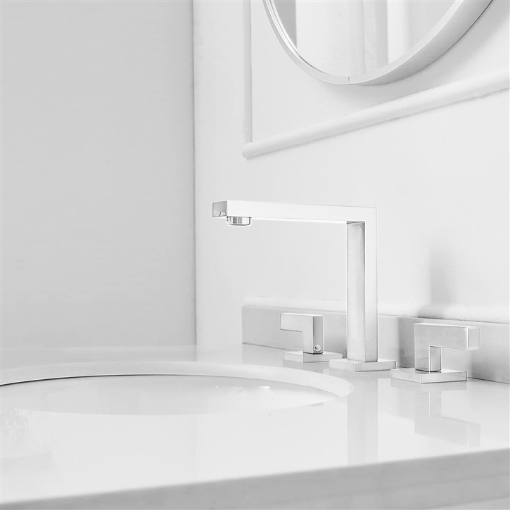 Fontana Matte White Square Bathroom Faucet Tap With Dual Handles For Hot And Cold Water